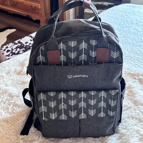 Leke Baby Accessories Leke Baby Diaper Bag Gray White Backpack